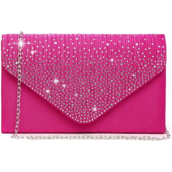 ⚡Women's Magnetic Closure Chain Strap Crossbody Envelope Pink Clutch Handbag - Picture 1 of 7